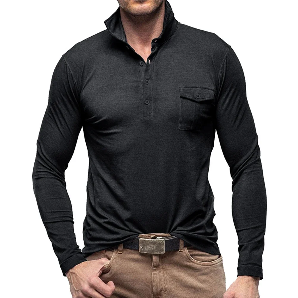 Chemisier boutonné à manches longues pour hommes, chemise en polyester, col décontracté, chemises en Y, mode abordable, grand-père Henley