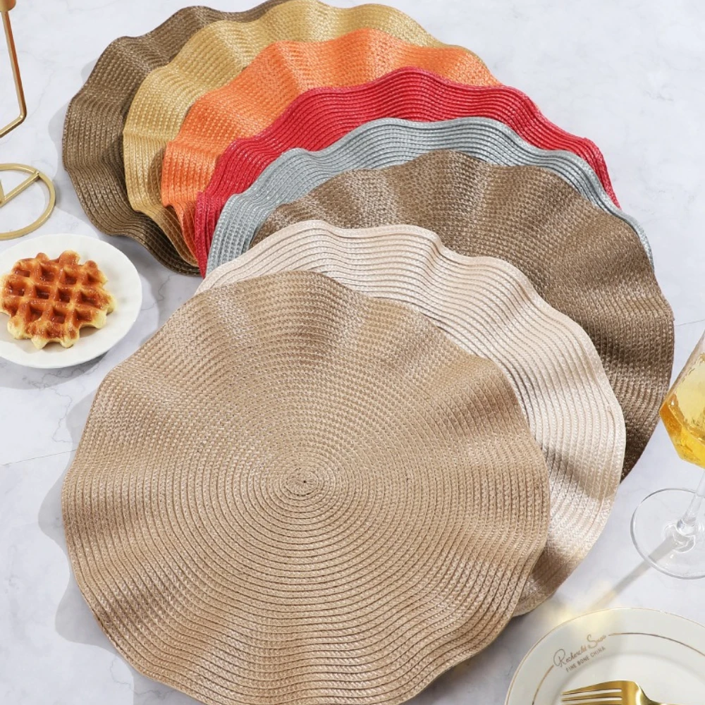 

38cm Woven Placemat Heat Insulation Table Mat Non-slip Wear-resistant Washable Placemat for Home Restaurant Wedding Party