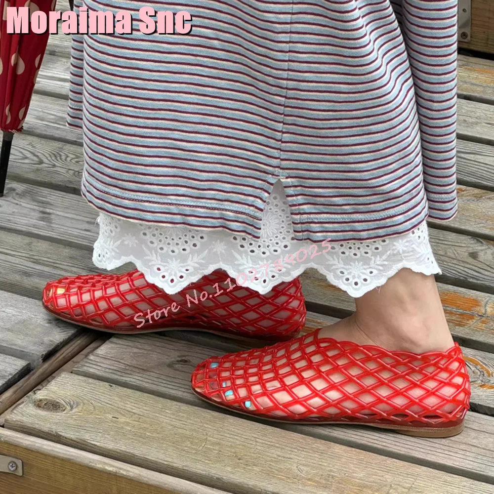 2024 New Fashion Hollow Flat With Jelly Shoes Round Toe Slip On Women Comfort Shoes Elegant Loafers Casual Beach Sandals Summer