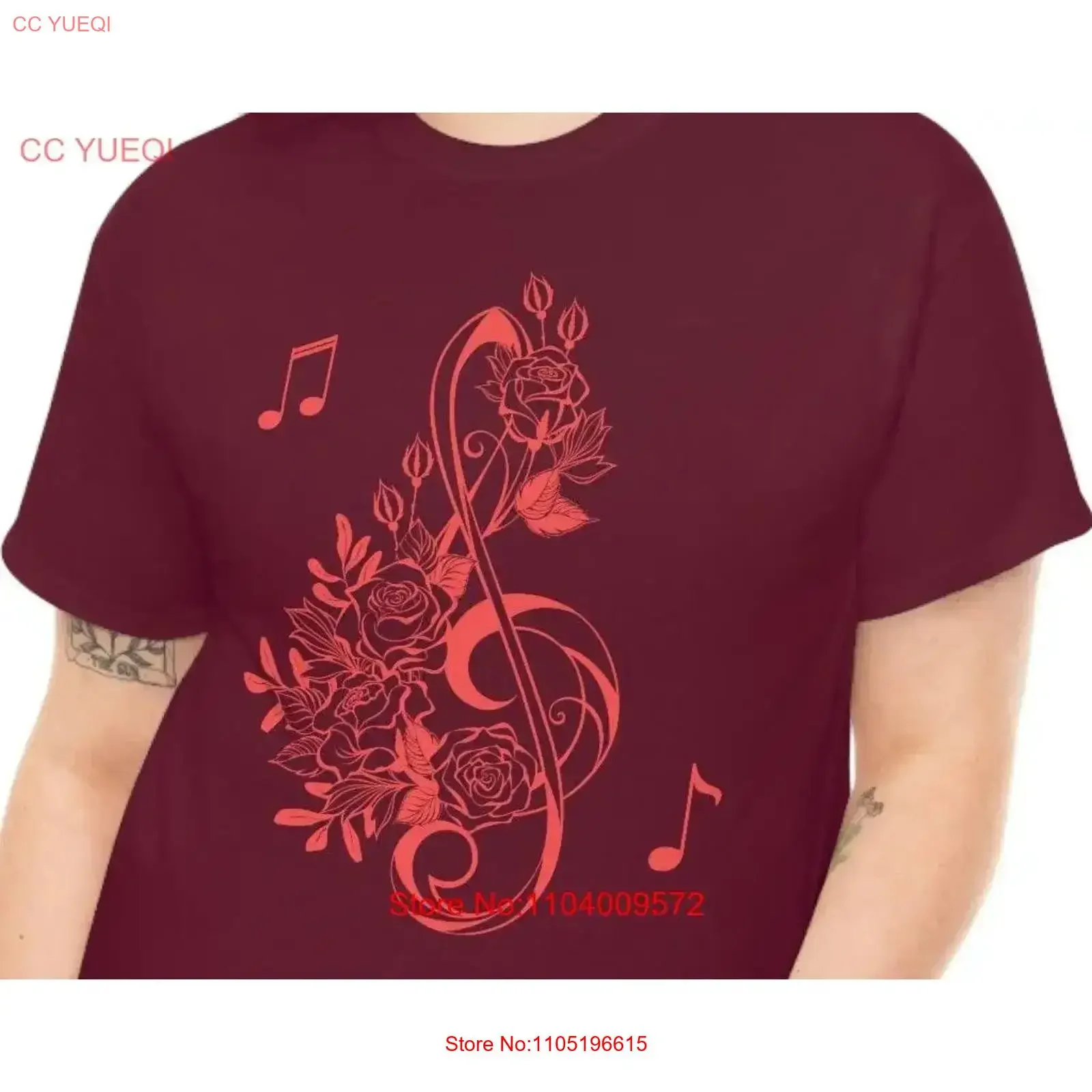 

Футболка из плотного хлопка с музыкальной нотой и розами, скрипичный ключ с цветами для музыкантов, музыкальные рубашки, винтажная стираная дизайнерская одежда