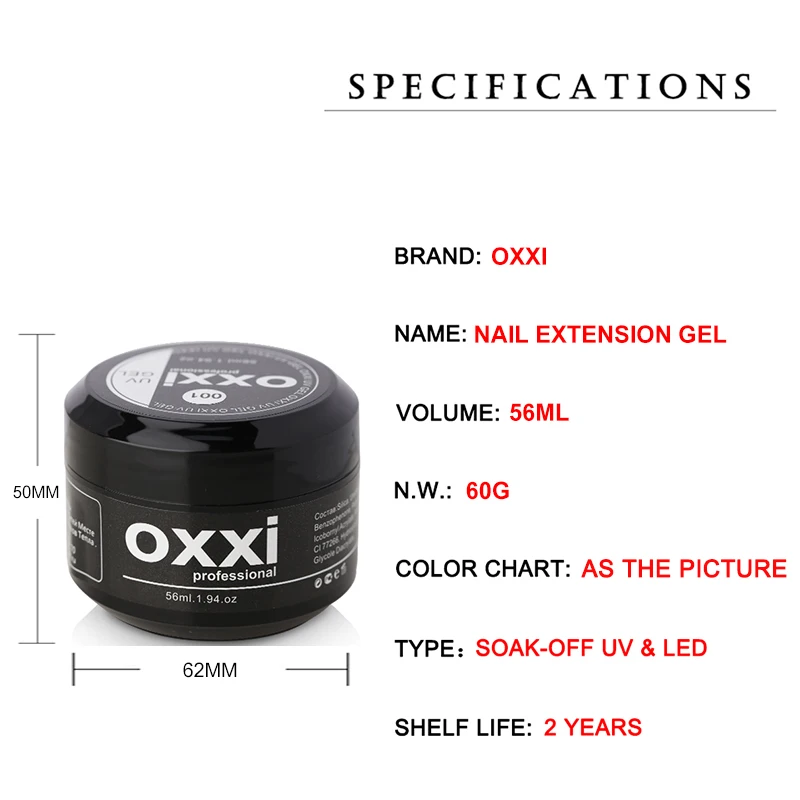 OXXI 56ml UV Nail Extension Gel Semi-permanent Builder Varnish Manicure Poly Nails Gellac Acryl Gel Polish Easy Building Enamels