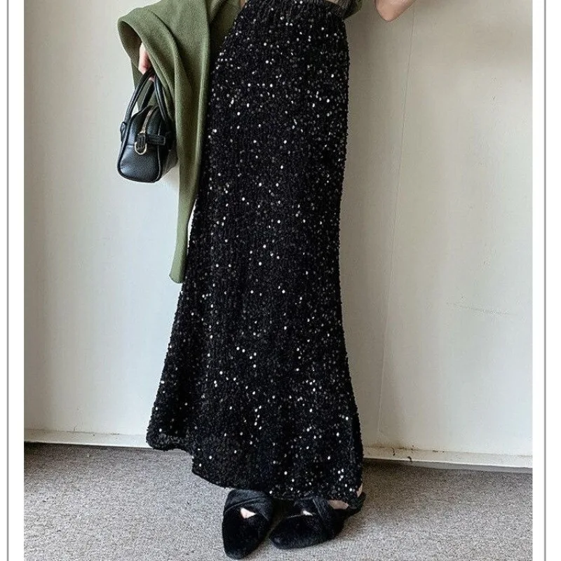 Semi-length Skirt Sequins, Heavy-duty Velvet, New Slimming Skirt, High-waisted Fishtail Skirt