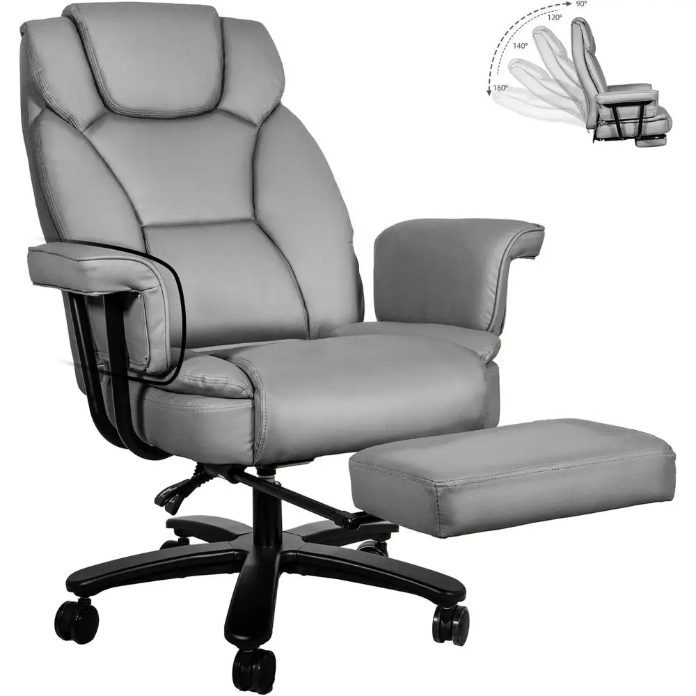 

Ergonomic High-Back Office Chair for Big and Tall, Grey PU Leather, 400lbs Capacity, Wide Seat, Heavy Duty Base