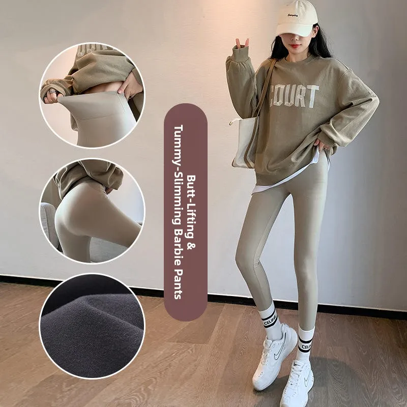 

High Waist Fce Lined Yoga Pants Women's Autumn Winter ark Skin Tight Fit Slimming Spor Thermal Abdomen Control Pants