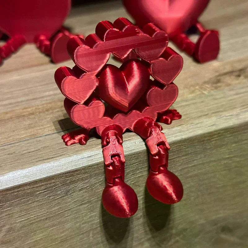 Poseable Jointed Red Heart Rose Figure Romantic Ornament Desktop Home Decor Valentine's Day Mother's Day Other Holiday Gifts