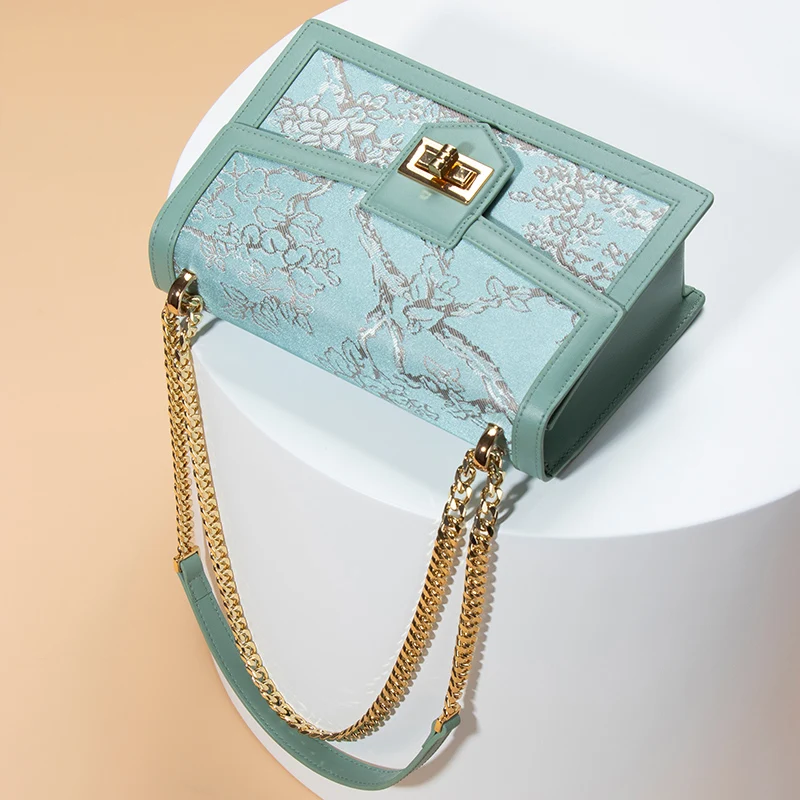 New 2024 Neo-Chinese Style Women Bag Lady Fashion Chain Locked Cross-body Messenger Female Embroidered Box Underarm Shoulder Bag