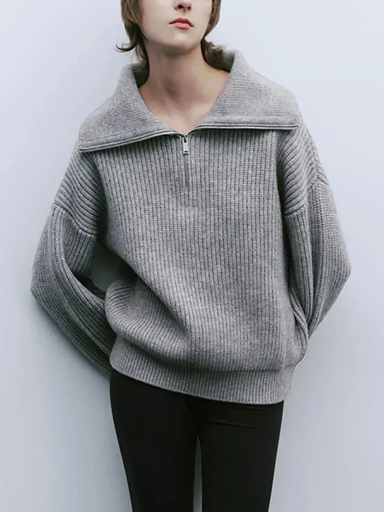 

Elegant Women's Pink Knitted Turtleneck Sweater 2025 Fashion Solid Zipper Casual Winter Design Pullovers for Women