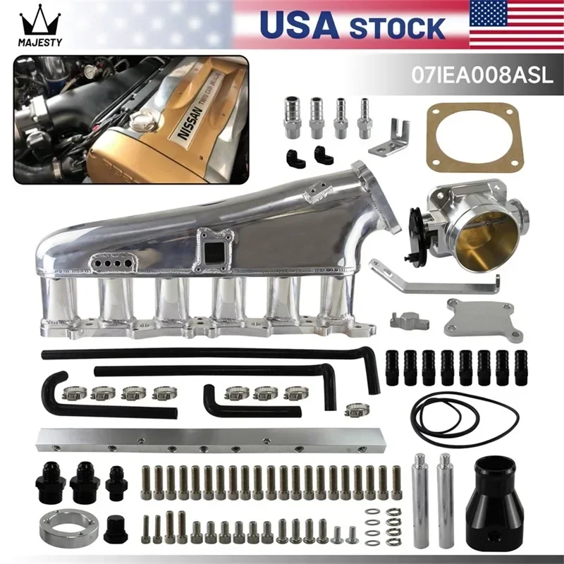 Black/Silver Intake Manifold Fuel Rail Throttle Body 90mm For Skyline GTR R32 R33 RB26DET
