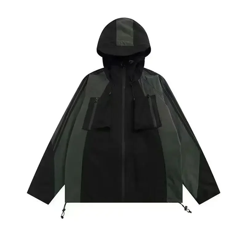 Deeptown Vintage czarne kurtki z kapturem damskie Y2k Harajuku Oversize wiatrówka styl japoński Techwear Street Zipper Track Jacket