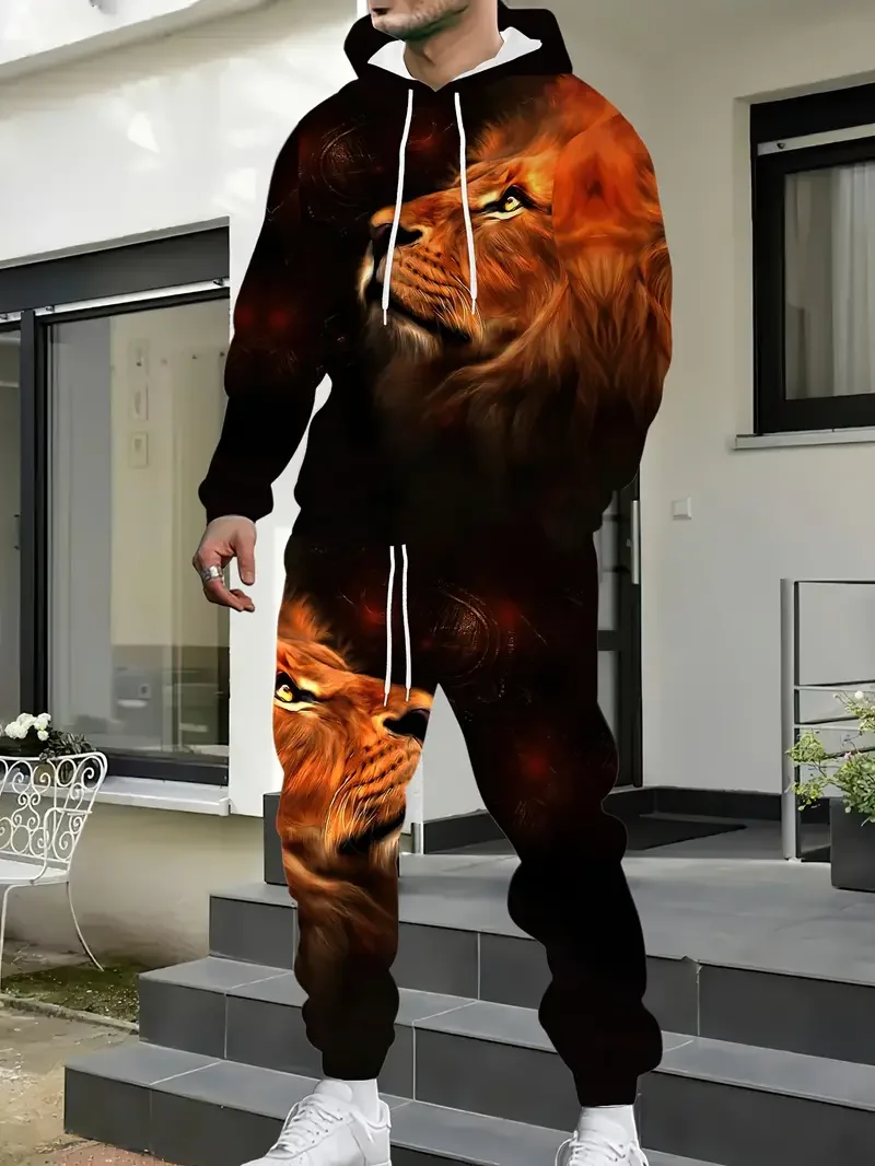 Herfst Dier Leeuw 3D Gedrukt Hoodie Pak Mannen Sweatshirts Hoodies Joggingbroek Casual Mode Tweedelige Trainingspak Set Man Kleding
