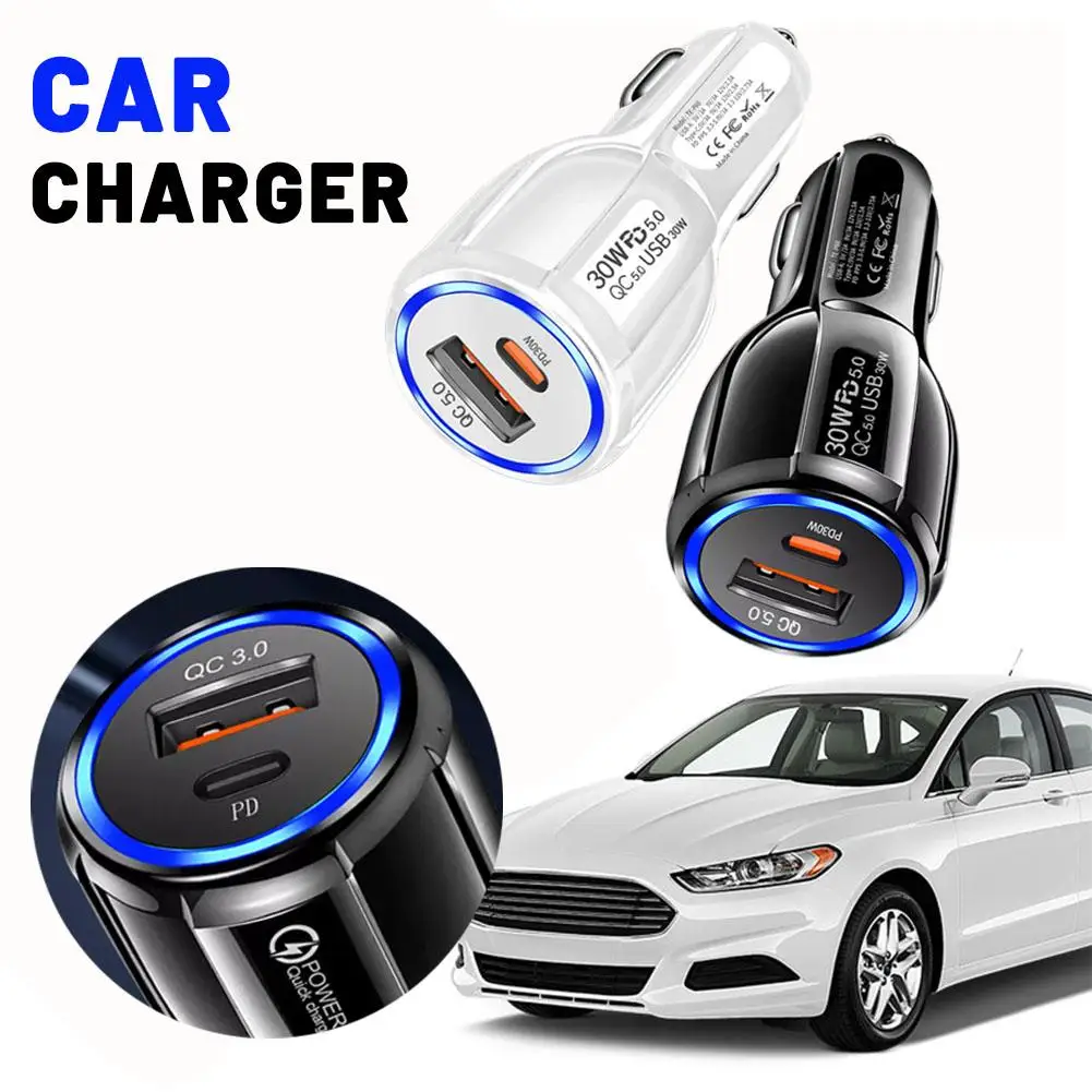 Dual-port fast charging Car Charger Source Car Charger Quick Charge QC5.0PD30W Car Cigarette Lighter PD Car Charger