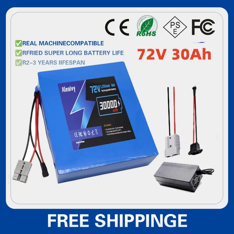 Aleaivy 72V 30Ah Electric Bike Lithium Battery Pack 30000mAh Li ion Ebike Battery for Bicycle Scooter Motorcycle with Charger