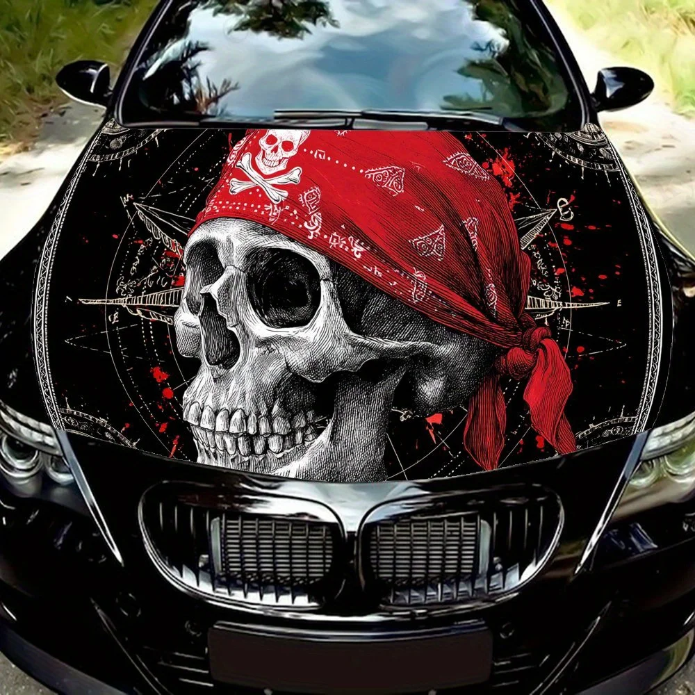 

Череп пиратский принт ПВХ автомобильные виниловые обертывания, самоклеящаяся водонепроницаемая наклейка на капот автомобиля, защитные наклейки для украшения автомобиля