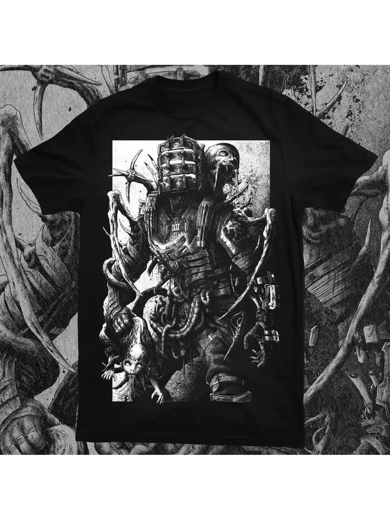 Camiseta con estampado de armadura de Dead Space 'Sci Fi para hombre, camiseta negra, diseño de armadura detallada, camisa de edición Regular de tela suave, verano