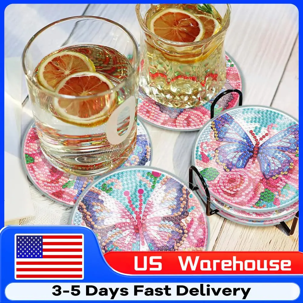 

6PCS Diamond Painting Art Coaster Kit with Holder Acrylic Diamond Painting DIY Coaster Washable Diamond Painting Crafts Coaster