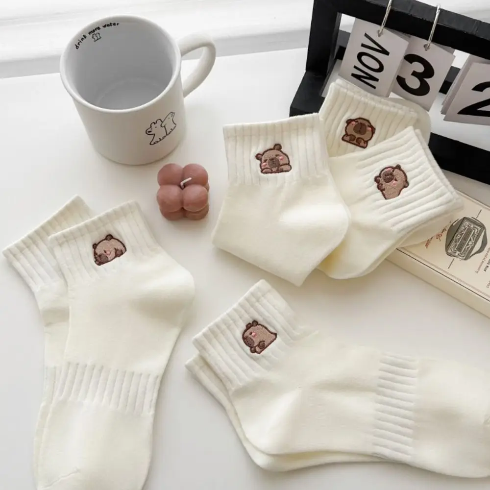 

Comfortable Cartoon Capybara Socks Elastic Soft Cotton Socks White Breathable Summer Hosiery Daily