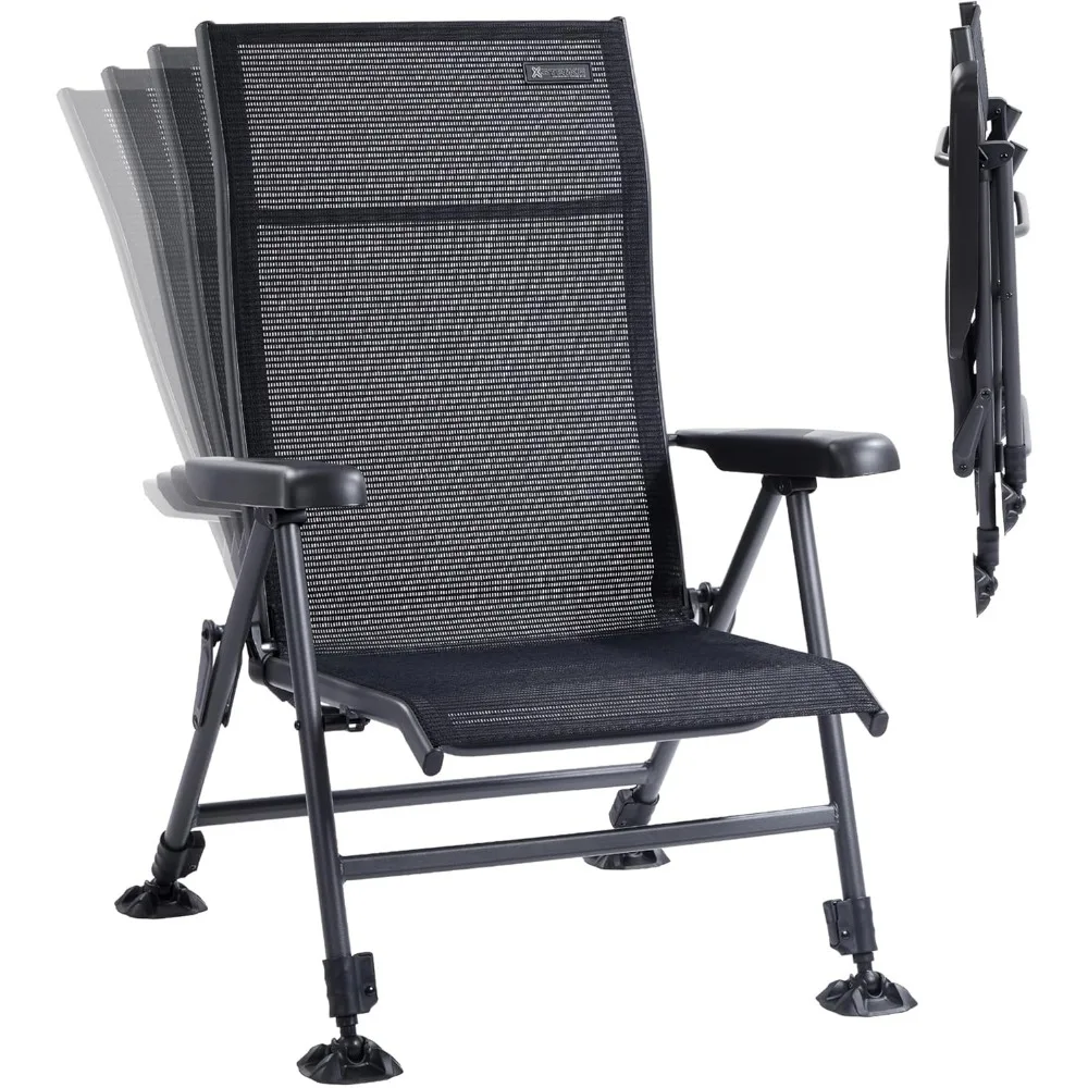 

Folding Camping Chair Support 350 LBS, Outdoor Fishing Chair for Adults Breathable Mesh with Adjustable High Back Support and Le