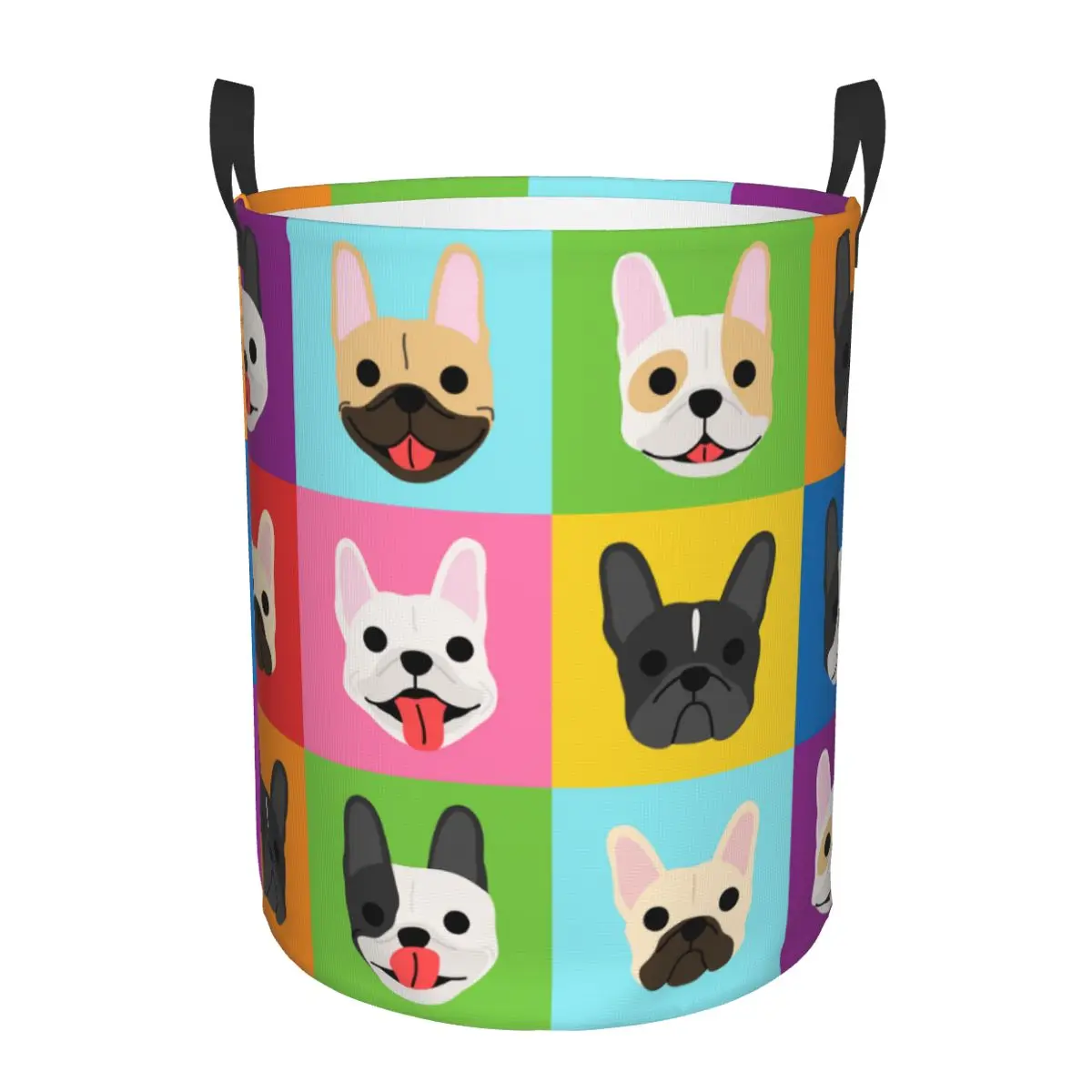 Custom Pop Art Style French Bulldog Faces Laundry Basket Frenchies Dog Pet Gift Clothes Toy Hamper Storage Bin for Kids Nursery