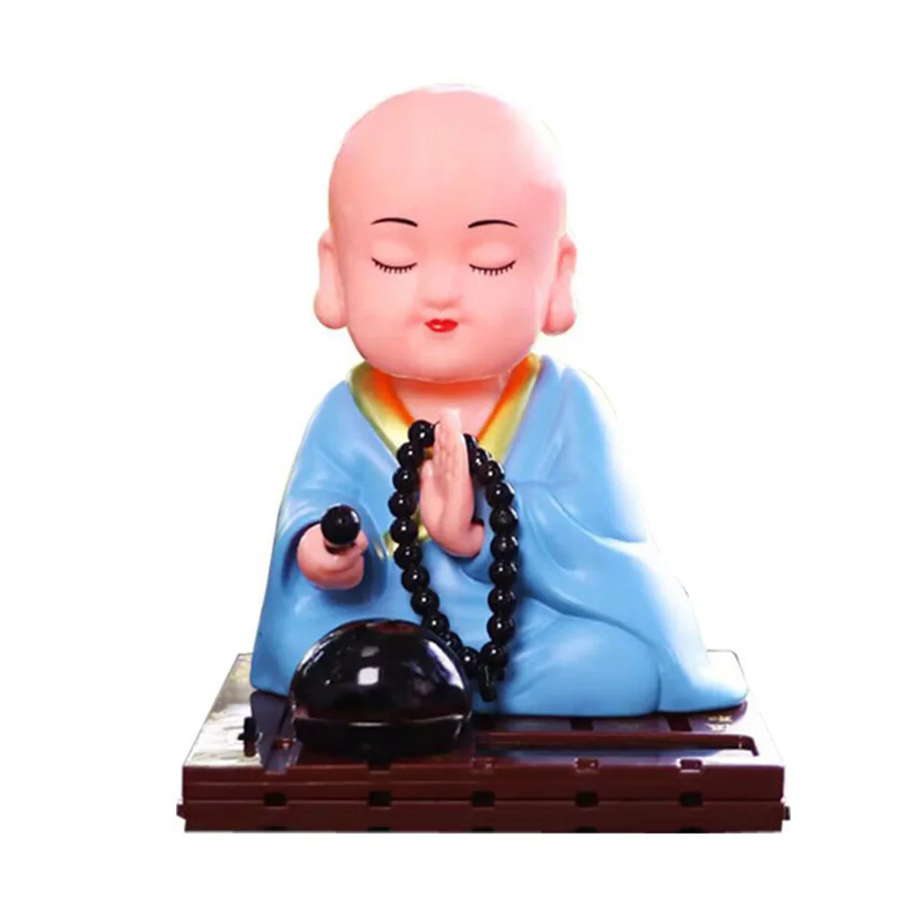 Solar Powered Bobble Shaking Head Monk Ornaments Dancing Toy Buddhist Monk Figurines Statues Car Home Office Decorations