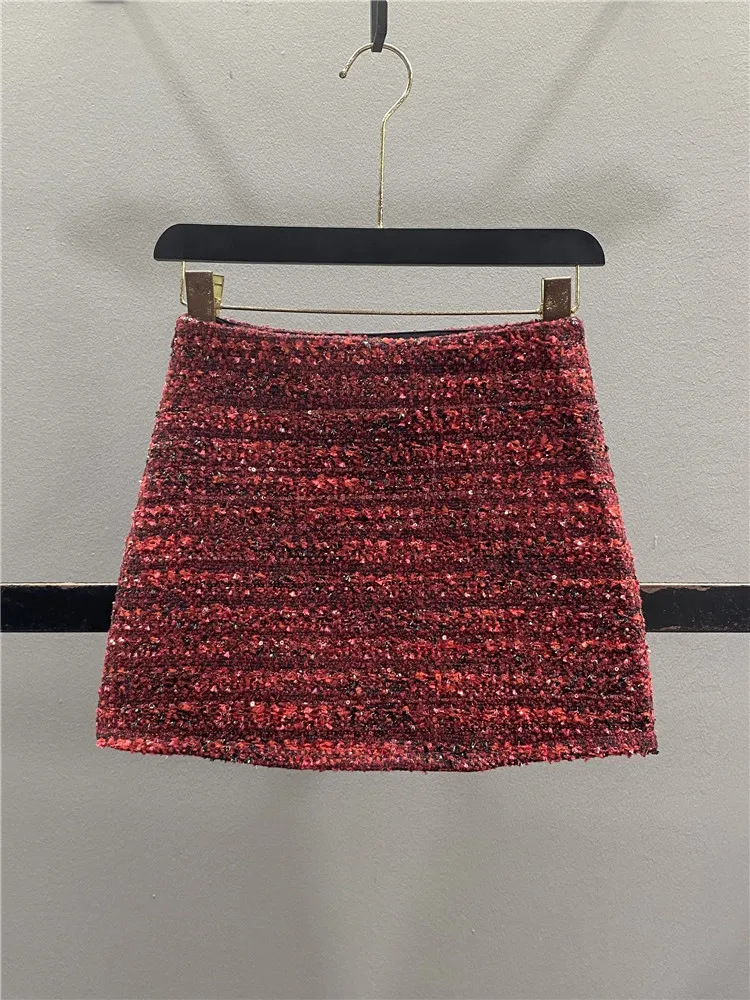 Shiny Sequin A-Line  Skirt Sexy American Style Short Skirt Small Size Wrap around Skirt mid Waist Design Casual Wear