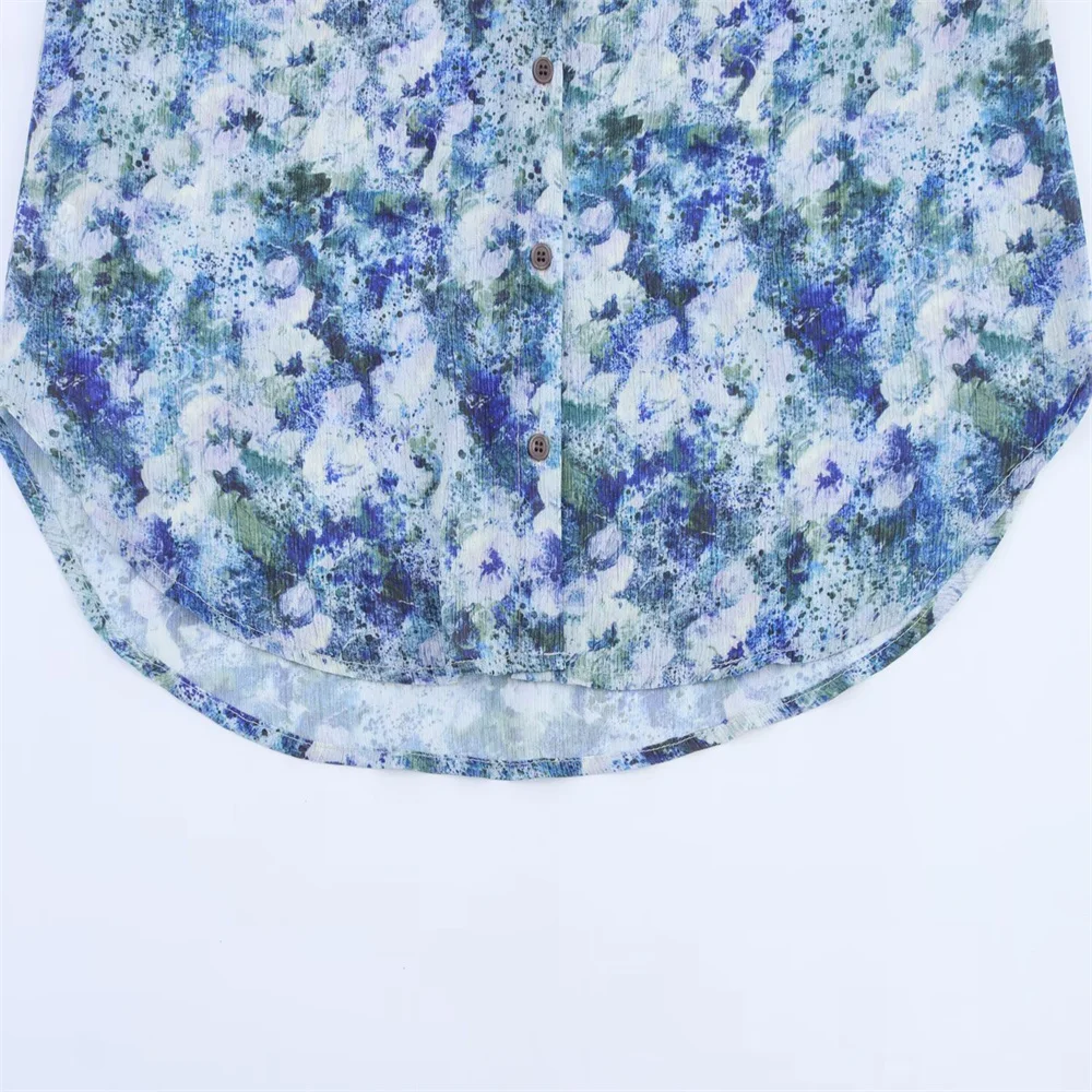 Chemise en mousseline de soie imprimée pour femmes, Style européen et américain, Simple, teinture par nouage, haut de protection solaire, nouvelle mode