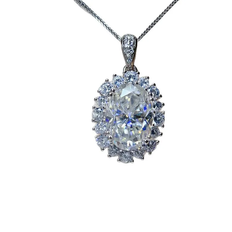 8 Carat Real Oval Moissanite Diamond Pendant Necklace s925 Silver Ellipse Neck Pendant with Chain Fine Jewelry GRA