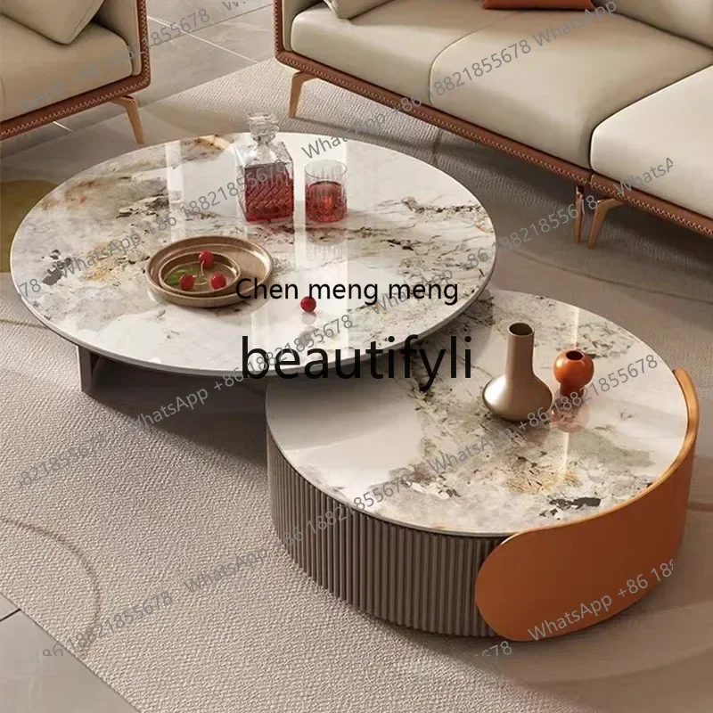 32A Slate Large and Small Round Coffee Table Living Room Light Luxury TV Cabinet Minimalist Combination Extendable