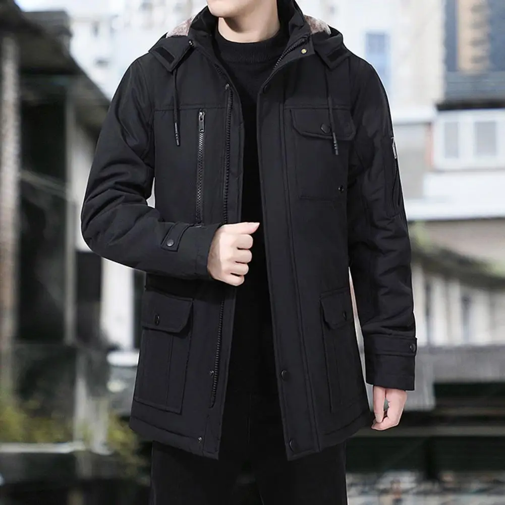 

Winter Men Jackets Thicken Cotton Padded Long Sleeve Solid Color Hooded Coats Loose Windproof Outwear Jackets for men chaquetas