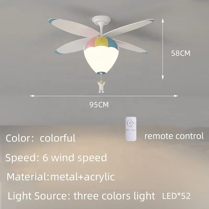 Modern Kids Fan Lights Hot Air Balloon Astronauts Led Ceiling Fan Intelligent Remote Control Ceiling Fan With Light