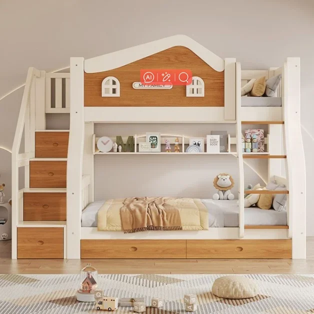 

# All Solid Wood Environmental Color Paint Children's Bunk Bed Thicken High And Low Bookshelf Storage Bed