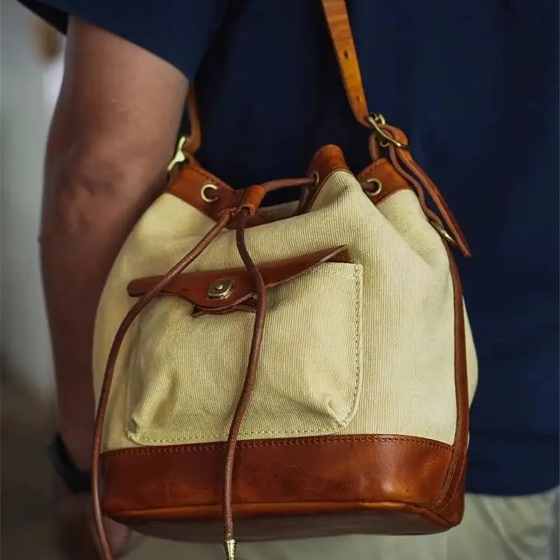 Organizers designers handmade high-quality canvas genuine leather men's crossbody bag casual luxury outdoor green shoulder bag
