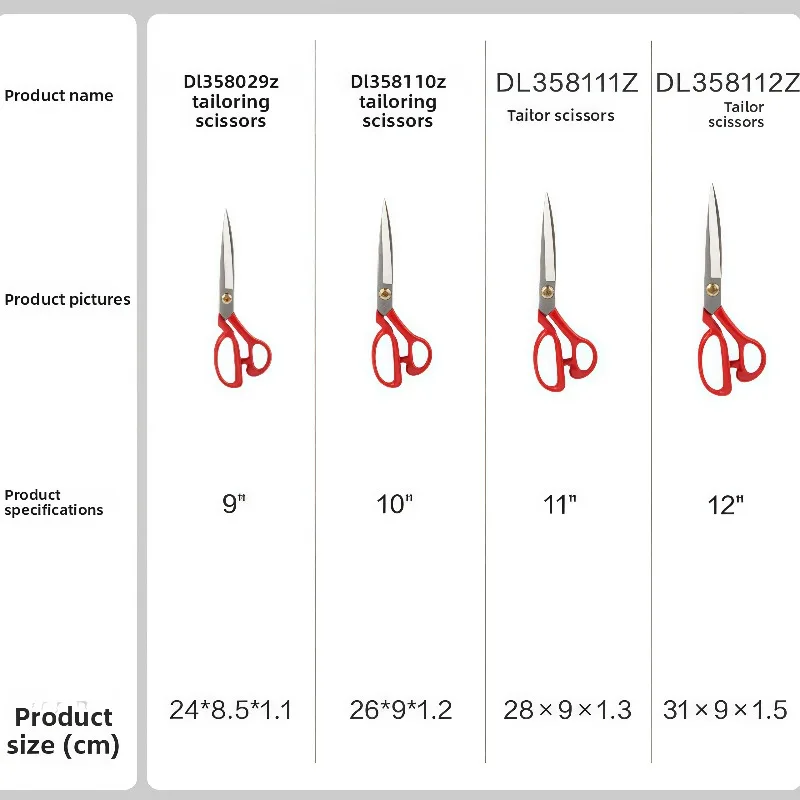 1 Pcs 9/10/11/12inch Red Professional High Life Tailor's Scissors with 120,000 Shearing for Home Multifunction Tailor Scissors