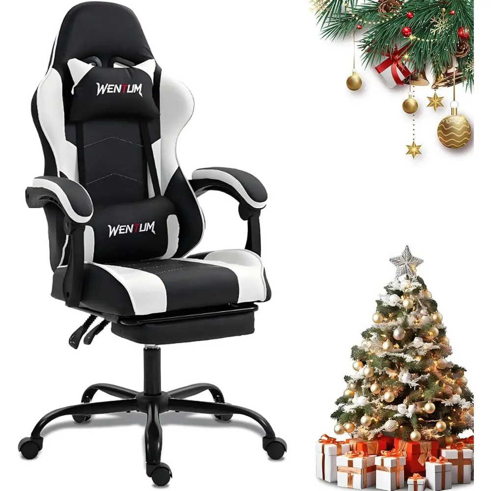 Gaming Chair with ootrest or Adults, PU Leather Massage Racing Video Game Chair with Lumbar Support or Men Women, Ergonomic Comp