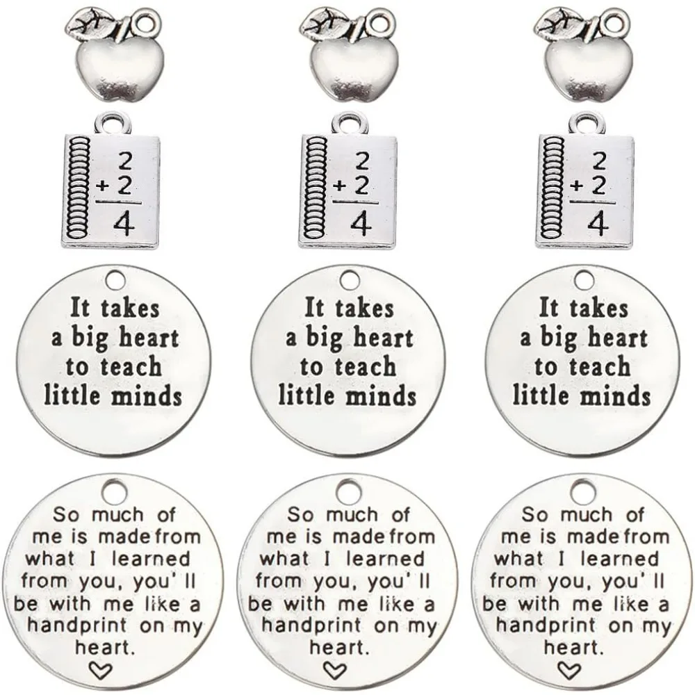 

40Pcs School Charms - Flat Round Letter Word Charm Set for Jewelry Making Teacher's Day Gift making kit