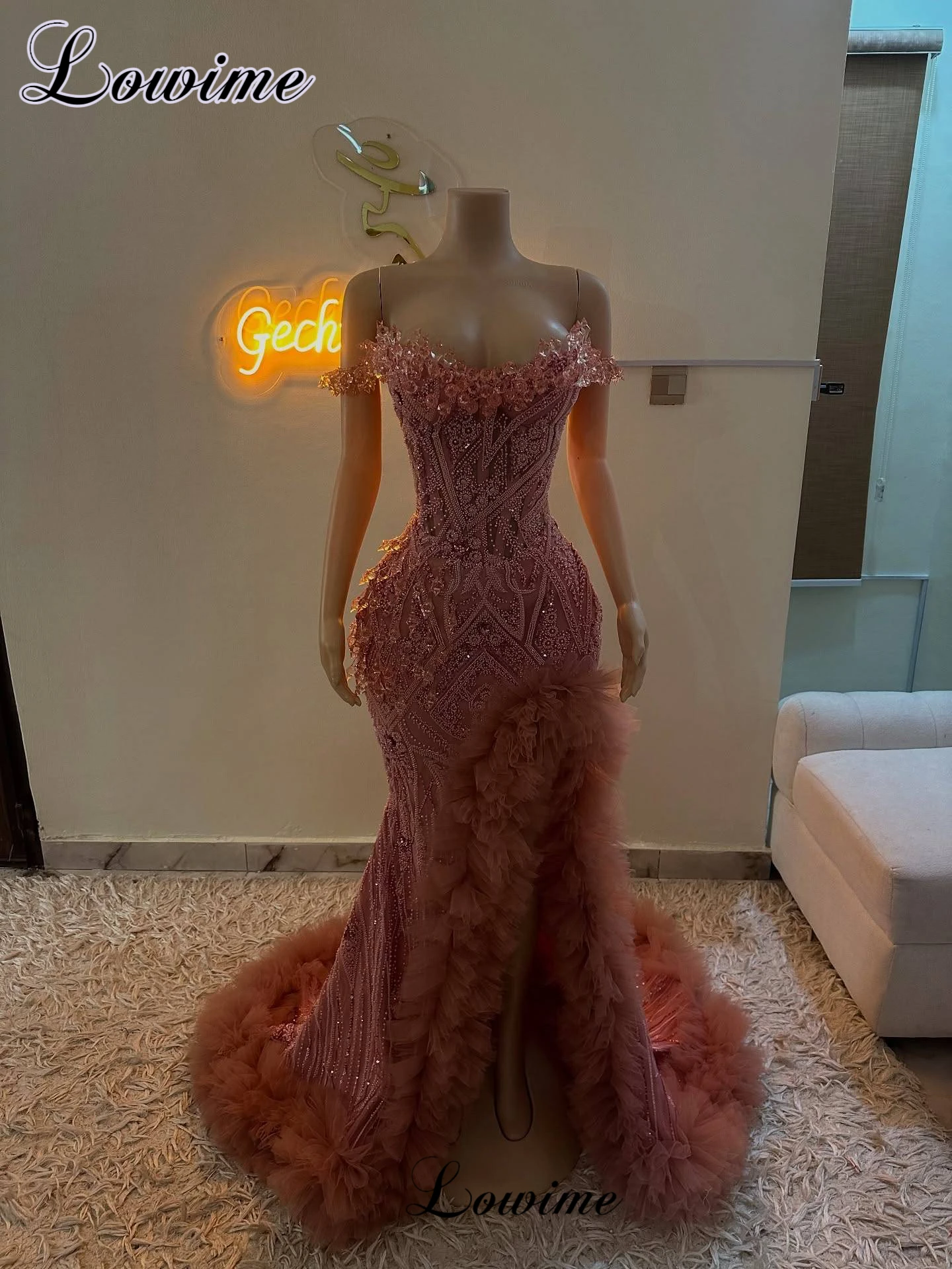 Vintage Blush Pink Celebrity Dresses Mermaid Strapless Off Shoulder Evening Dresses With Side Slit Vestidos De Gala Customized
