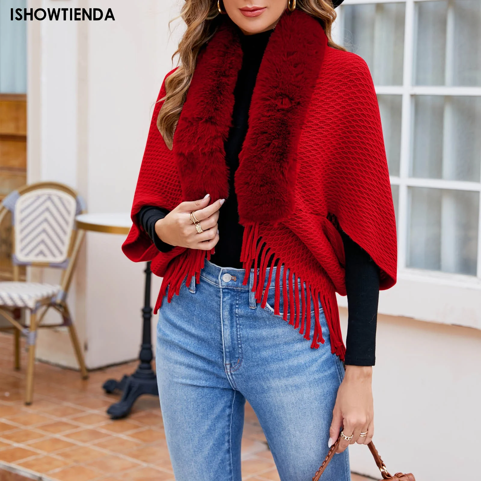 

2023 Autumn Winter Stoles Women Knitted Poncho Cape Vintage Striped Oversized Cardigan Tassel Long Shawl Scarf Sweater Knitwear