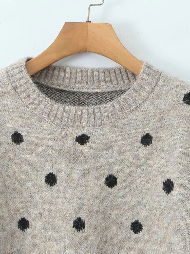 Nlzgmsj 2025 Autumn Women's Dot Print Pullover Sweater New Long Sleeve Loose Sweater Jackets Lady High Street Sweater Y2k