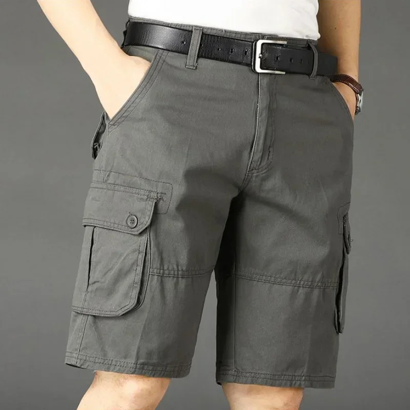 Männliche Bermuda kurze Hosen Knopf Khaki solide Herren Cargo Shorts Streetwear breite Vintage Baggy Harajuku lose 2024 Mode Baumwolle