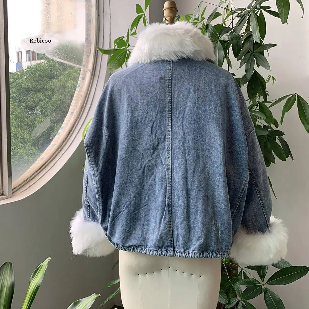 Jean Jacket Coat Classic Faux Fur Detachable Warm Thicken Women Winter Coats Casual Oversized Denim Jackets Outwear Female