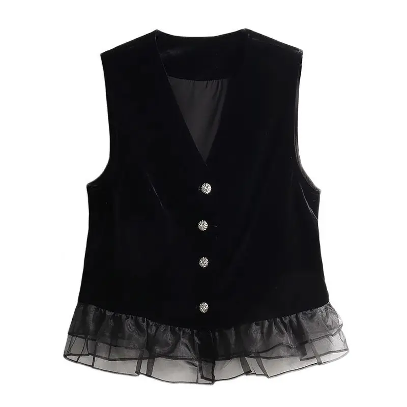 2026年春 レディースファッショナブルベルベットスリムラウンドネックベスト 多用途着痩せトレンド通勤スリムポリエステル繊維