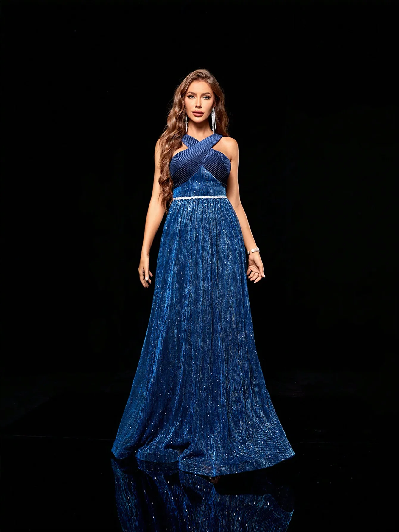 Mgiacy-ثوب سهرة مع ياقة متقاطعة ، مخمل ضد سلك ، تنورة كاملة رائعة ، فستان حفلة كرة ، فستان وصيفة العروس #6