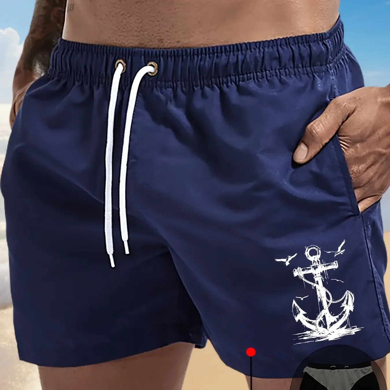 2026 New Men's Anchor Pattern Swim Trunks Quick-Drying Summer Beach Shorts Casual Swim Trunks