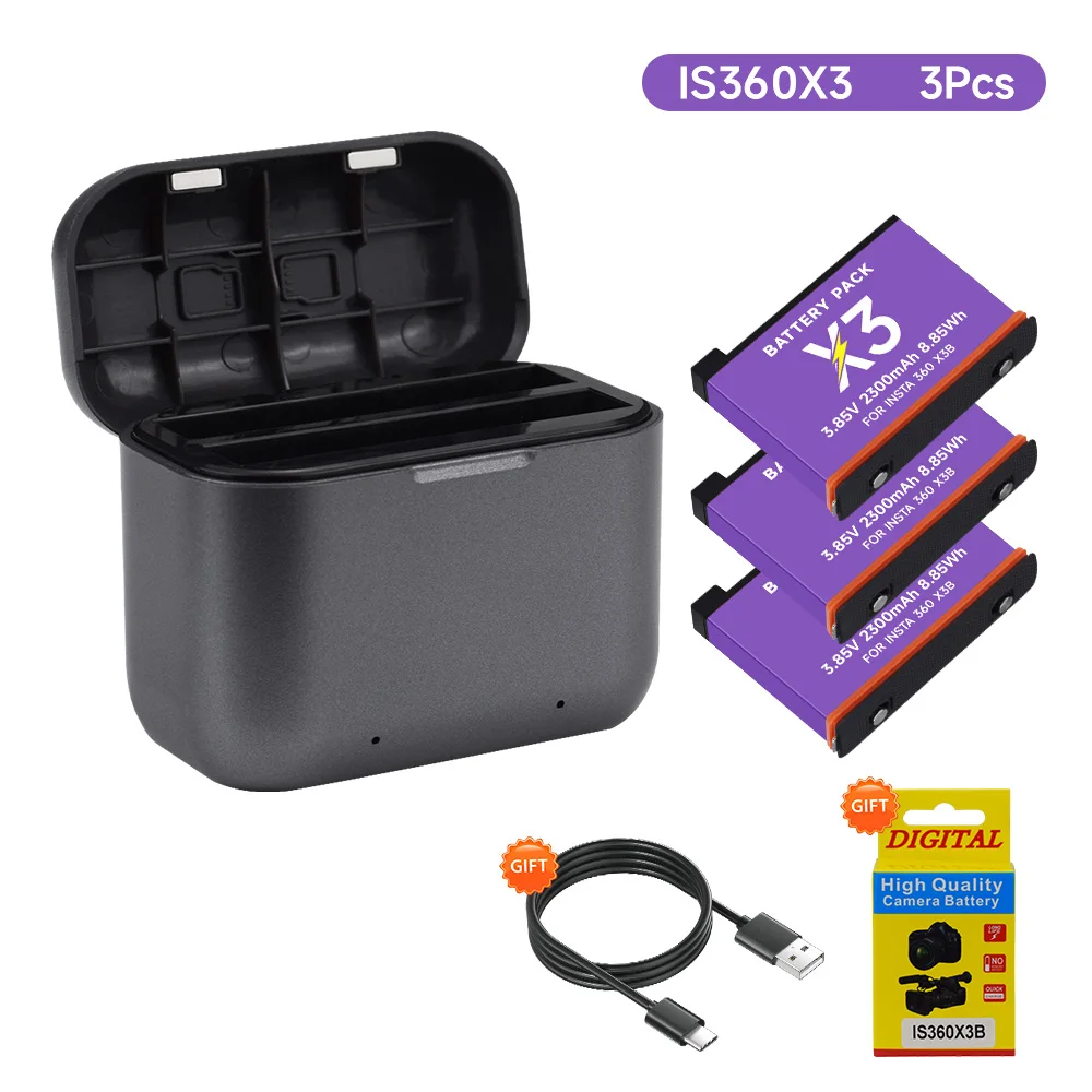 PALO Insta360 X3 X3B Battery With 2 Slots LED Charger For Insta360 ONE X3 Panoramic Action Camera Batteries Accessories
