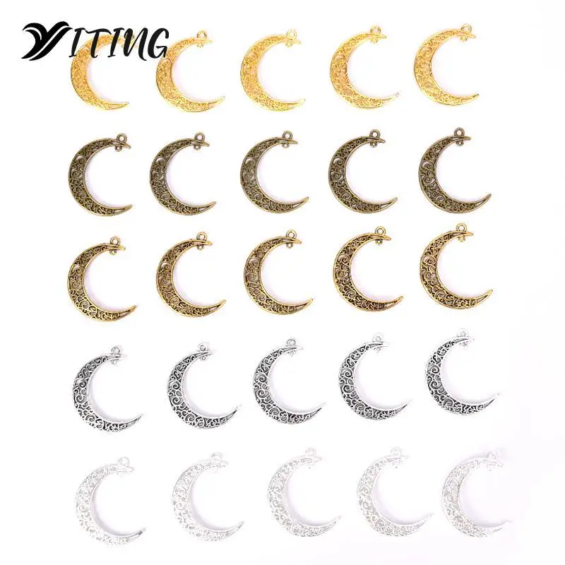 10pcs Filigree Hollow Moon Charms Alloy Metal Colar Lua Crescente Pendants Connectors DIY Jewelry Making Handmade Craft Findings