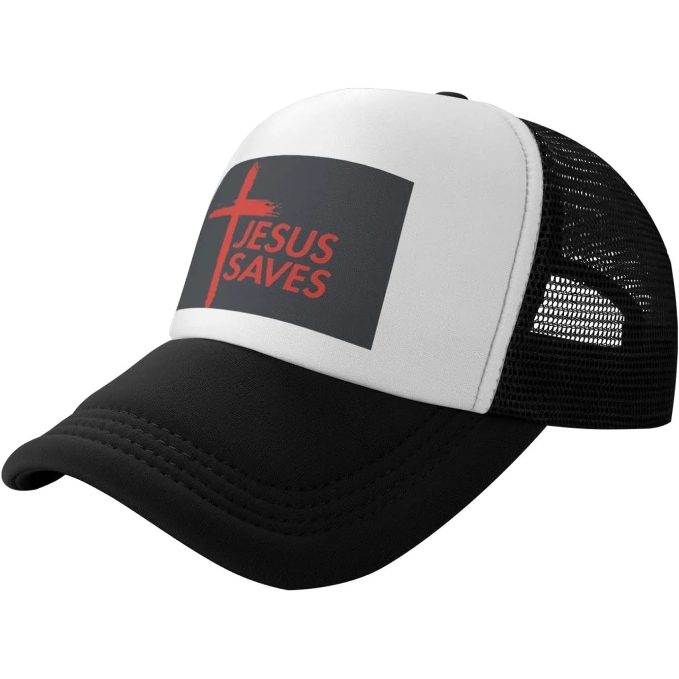 Jesus Saves Christian Cross Trucker Hat Unisex Adjustable Mesh Baseball Cap Casual