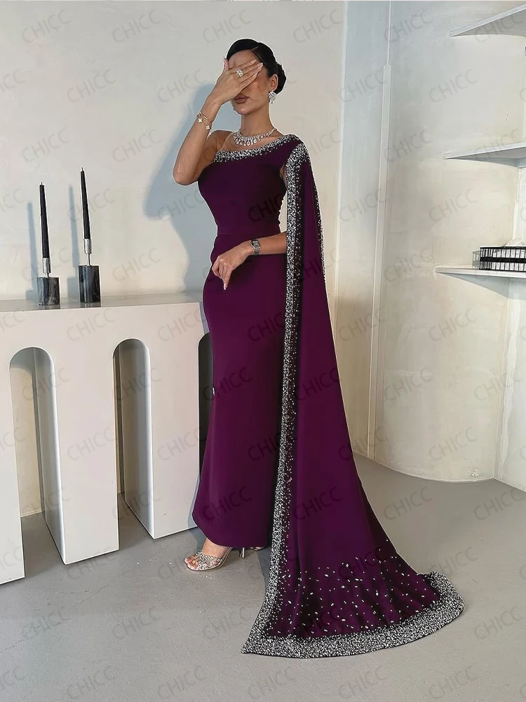 Arabische avondjurken één schouder cape mouwloze zeemeermin galajurk kralen gala bruiloft jurk op maat gemaakte robes de soirée