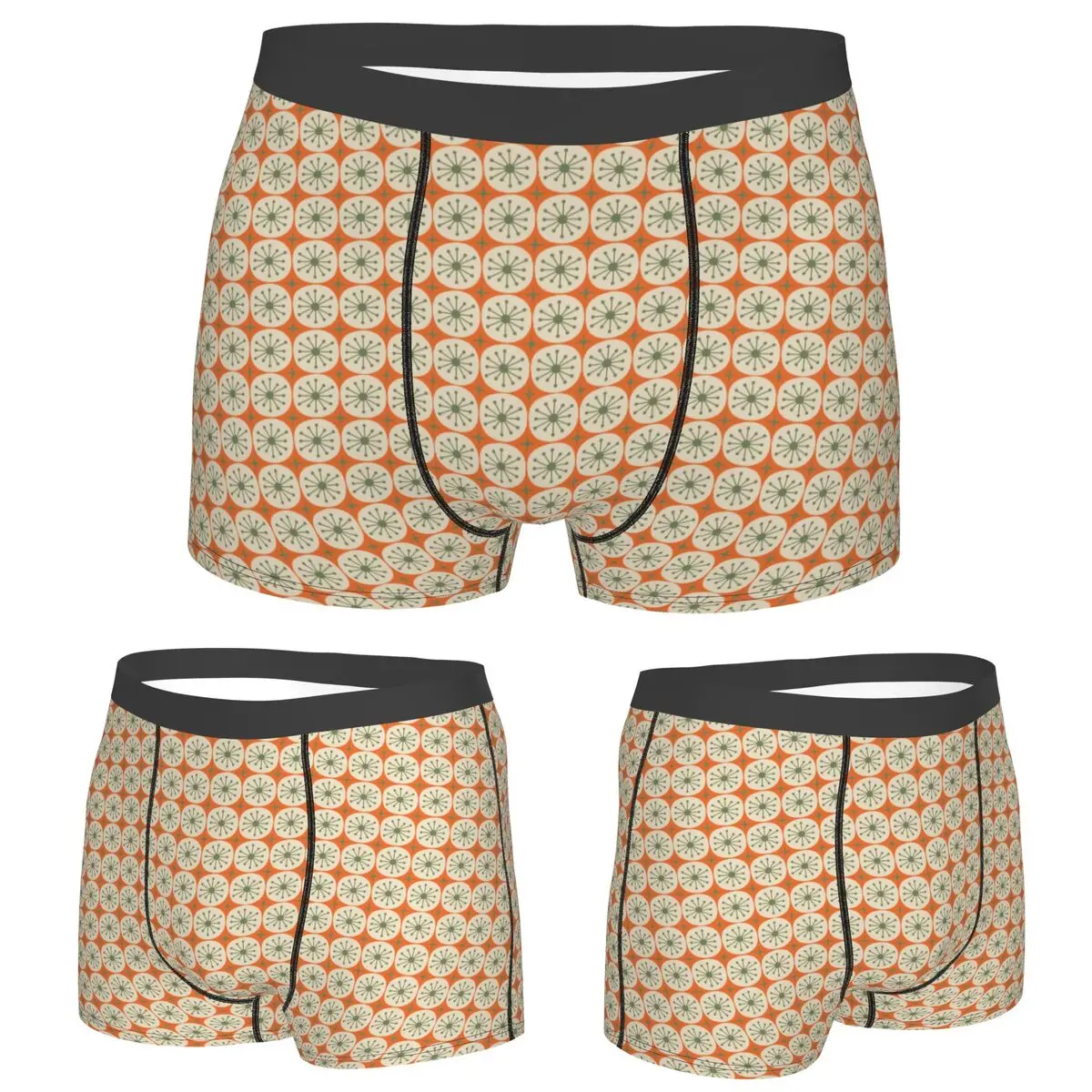 

Boxer Underpants Shorts Mid Century Modern Atomic Dots And Stars Olive Green Beige Panties Men Breathable Underwear Homme Man