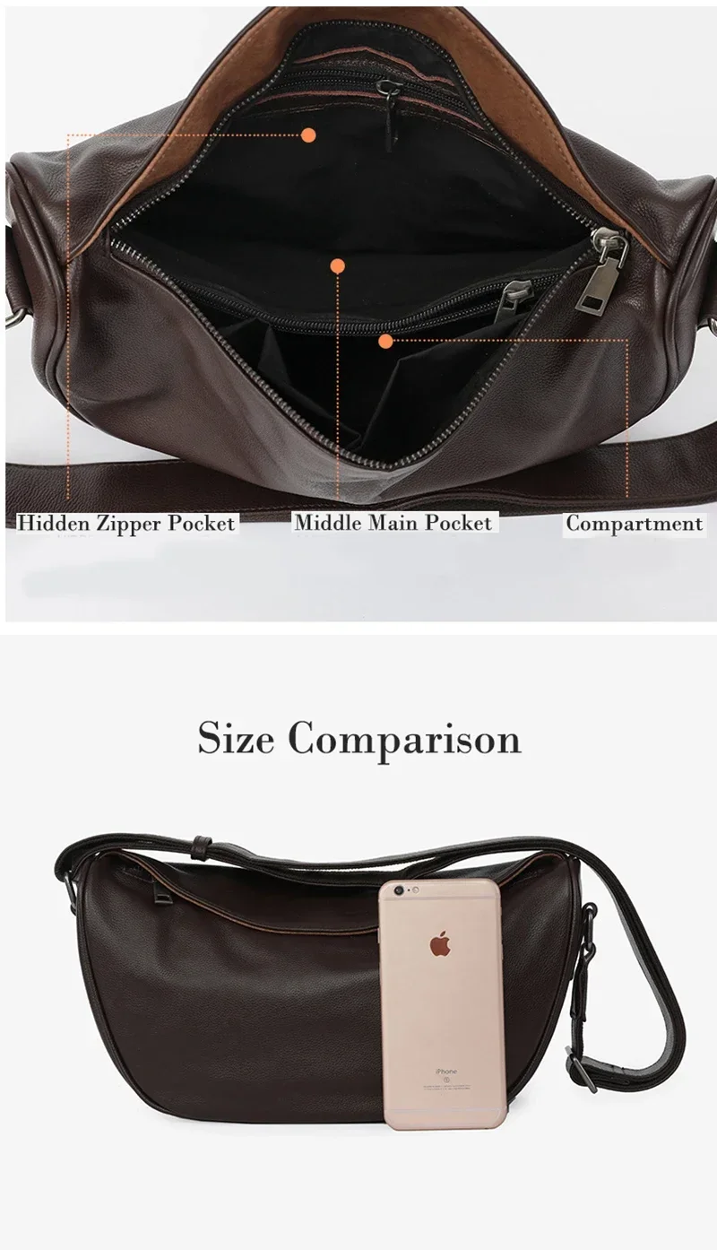 2023 New Trend Leather Women Hobo Shoulder Bag High Quality Cowhide Female Crossbody Bag Solid Messenger Sling Bag