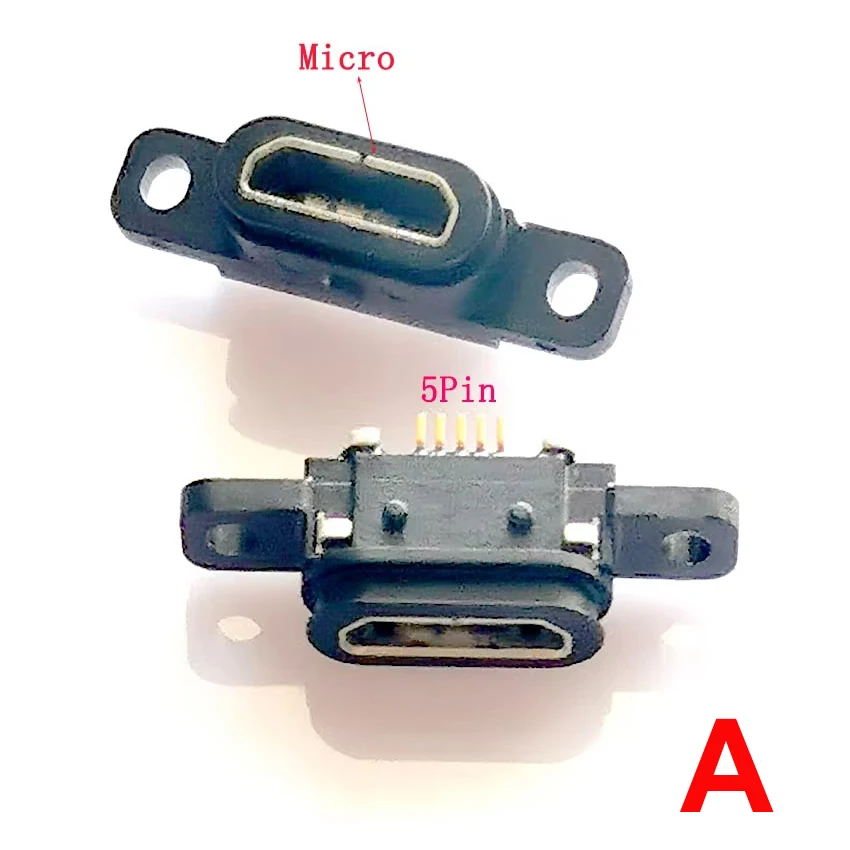 TYPE-C 2/4/6/Pin Waterproof Female USB C / Micro / USB Socket Port with Screw Hole Fast Charge Interface 180 Degree Connector