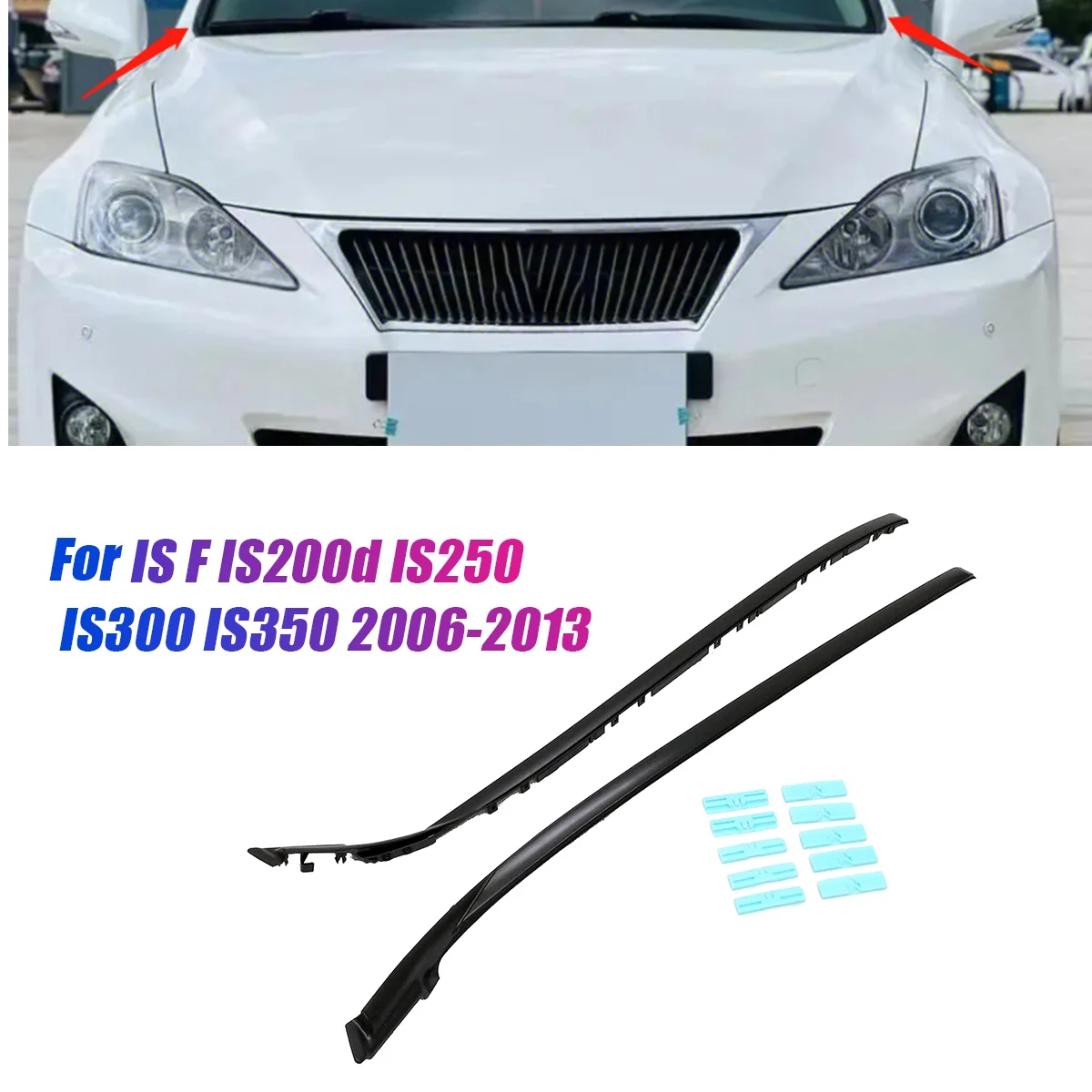 1Pair Car Windshield Pillar Molding with Clips Kit for Lexus IS F IS200D IS250 IS300 IS350 06-13 Outer Protective Strip